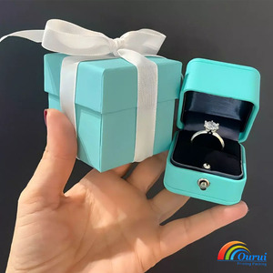 Blue PU Leather <b>Ring</b> <b>Box</b> with Button Clasp, Luxury Jewelry Gift <b>Box</b> for <b>Rings</b> & Earrings - Product Image 3