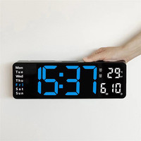 Grande télécommande numérique LED 13 ''Design moderne forme carrée 30mm d'épaisseur plaque horloge murale pour enfants multifonctionnelle