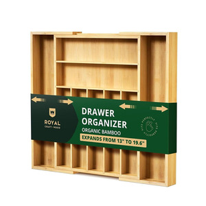 Luxo bambu cozinha talheres organizador bandeja com gaveta ranhurada bambu divisores para talheres e utensílios de cozinha - Product Image 1