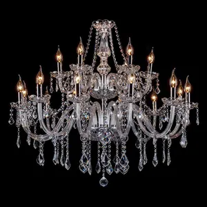 Ấn Độ Sảnh Crystal Chandelier 18 Lights Glass Pendant Ánh Sáng Với Nến