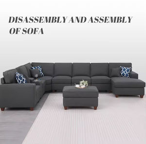 Sofá Moderno de Lino en Forma de U de 7 Plazas, Venta al por Mayor, Desmontable, Mueble de Sala de Estar Esquinero, Tapizado en Tela Segmentada - Product Image 5