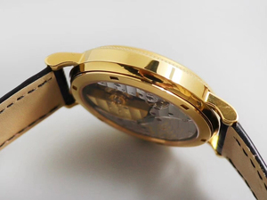 Montre mécanique haut de gamme avec lunette dorée somptueuse, cadran blanc, bracelet en cuir, aiguilles, design résistant à la transpiration, élégante pour les occasions, exquise - Product Image 4