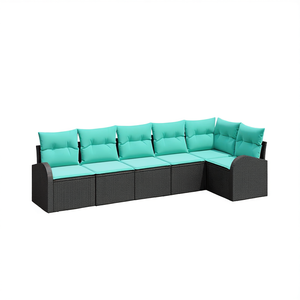 6 Piece Black And Turquoise Poly <b>Rattan</b> Garden <b>Sofa</b> Set Outdoor Furniture Contemporary Design Weather Resistant - Product Image 1