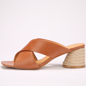 Zapatillas clásicas de cuero marrón para mujer, nuevo estilo de moda, punta cuadrada, tacón alto, <span class=keywords><strong>ancho</strong></span>, aumento de altura, logotipo personalizado, sin cordones - Product Image 5