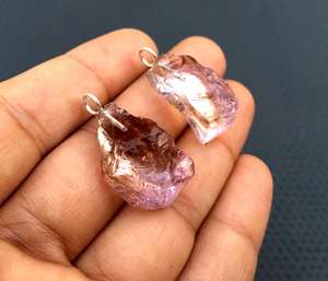 อเมทรินธรรมชาติ หินดิบ 2 ชิ้น เงินแท้ 92.5 ชุบทองวินเทจ จี้สวยงาม เครื่องประดับขายส่ง - Product Image 4