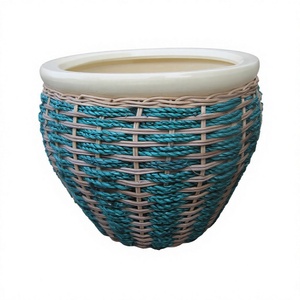 Maceta rústica de ratán tejido con revestimiento interior de cerámica para decoración de jardines o plantar árboles en escritorios. - Product Image 4