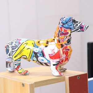 Escultura de perro salchicha hecha a mano para decoración del hogar, estatuilla de grafiti de resina colorida, perro - Product Image 3