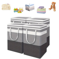Panier à linge pliable Homey, lot de 4, 19,81 gallons, rectangulaire, gris, en tissu, avec poignées, pour buanderie