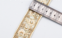Ruban de Dentelle en Organza Brodé Fait Main Largeur 3,5 cm avec Perles, Paillettes et Nacre, Bordure en Tulle pour Col de Vêtement et Robe