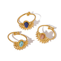 Bague ouverte en acier inoxydable plaqué or avec pierre naturelle turquoise en forme de soleil, bijou tendance pour femme, cadeau de mariage ou de fiançailles
