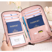 Dompet Kulit PU Anti Maling RFID Lintas Batas, Tas Penyimpanan Tiket Pesawat, Multi-fungsi, Tempat Buku Tabungan, Resleting, Kartu Identitas, Poliester