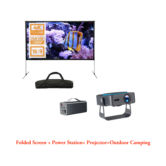 Camping Outdoor Projector Suits Mini 1080P LED High Brightness Home Theater Projector 4K Support Folded Screen Power Station