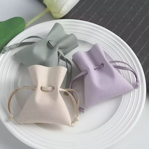 Custom Print Embossed Logo Gray Microfiber Suede Fabric Durable 8x8cm Small Gift <b>Drawstring</b> Jewelry <b>Pouch</b> Bags for Pendant - Product Image 3