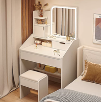 Table de maquillage moderne minimaliste en bois avec miroir éclairé et armoire de rangement pour chambre à coucher et petit appartement