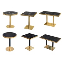 Tables de bar bon marché en céramique de marbre blanc avec base en acier inoxydable, tables de café, tables de restaurant, tables à manger