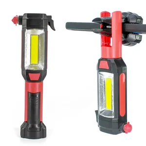 Plastic housing 3W COB 1W LED flashlight torch with safety hammer and knife handheld magnet led working light