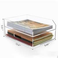 Organisateur de bureau en acrylique transparent de luxe à 2 niveaux pour documents A4, tiroir de rangement de bureau, support de documents, organisateur de bureau OEM d'usine