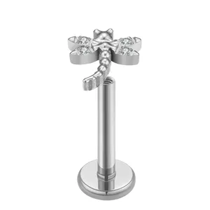G23 Titanium Lip Labrets INTERNALLY THREAD Dragonfly LABRET Stud Piercing Jewelry