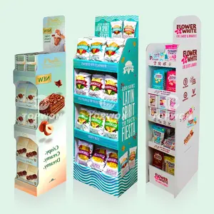 Customized Supermarket Retail Snacks Display Stand Alone Paper Corrugated Cardboard Potato Chips Floor Standing Display Racks