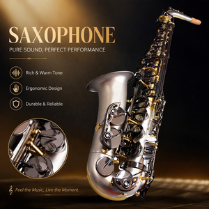 <span class=keywords><strong>Sassofono</strong></span> Contralto Professionale in Eb, Nichelato, Laccato Oro, Strumento a Fiato con Custodia Rigida e Bocchino - Product Image 1