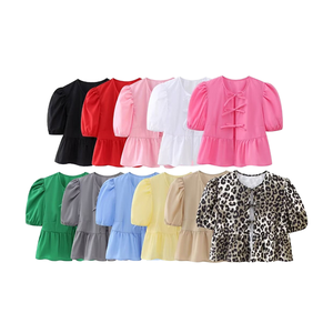 4649 Bluse Vintage da Donna <span class=keywords><strong>con</strong></span> Scollo a O, Maniche Corte, Top <span class=keywords><strong>con</strong></span> Fiocco e Volant, Motivo Tinta Unita, Tessuto per Primavera Estate - Product Image 5