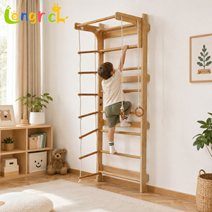 Escalera sueca de madera para montar en la pared, para niños y adultos, barra de escalada para gimnasio interior, anillas, equipo de fitness para el hogar, uso familiar, 78x30x220cm - Product Image 4