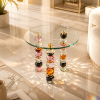 Table d'appoint en cristal K9 prismatique multicouleur empilable, plateau rond en verre, meuble en cristal sculptural pour la décoration de maison de luxe