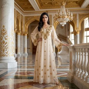 Elegante Abito da Sera Musulmano, Vestito Lungo Arabo Modesto, Kaftan Ricamato a Linea A, Vestibilità Ampia per Eid <span class=keywords><strong>Mubarak</strong></span> ed Eventi di Gala - Product Image 3