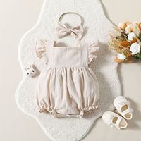 Combinaison sans manches pour bébé fille, combinaison de couleur unie, ensemble bandeau pour cheveux, vêtements pour nouveau-né