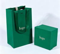 Ensemble de boîtes cadeaux et sacs en papier vert pailleté, gaufrées et laminées mat, à faible MOQ, avec logo personnalisé pour bijoux, montres, lunettes et cadeaux