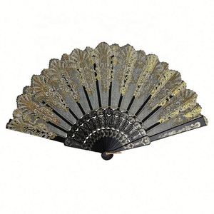 Abanico Plegable Deportivo de 23 cm, Ecológico y Duradero, con Logotipo Personalizado, Diseño de Flores con Polvo Dorado, de Plástico, para Bodas y Fiestas - Product Image 4