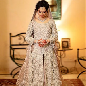 ATIYA LIBAS tradicional indio/paquistaní nupcial Anarkali Lehenga Choli vestido pesado Zardozi bordado Material de acetato - Product Image 6