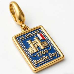 Colgante de esmalte del Día de la Bastilla del 14 de julio - Abalorio colgante de aleación de zinc chapado en oro para pulsera europea, Día del Padre, Graduación - Product Image 3