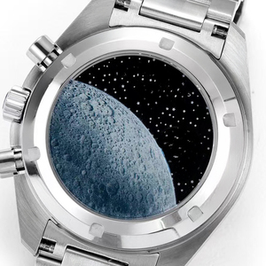 Montre unisexe de luxe à faible MOQ, boîtier en céramique bleue motif dessin animé, cadran blanc, chronographe en acier inoxydable, tachymètre, étanche, verre saphir - Product Image 4