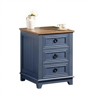 Wholesale Solid Wood <b>Navy</b> Blue 3-Drawer Nightstand | Farmhouse Wooden <b>Bedside</b> <b>Table</b> | Jodhpur Furniture Export Accent Cabinet - Product Image 2
