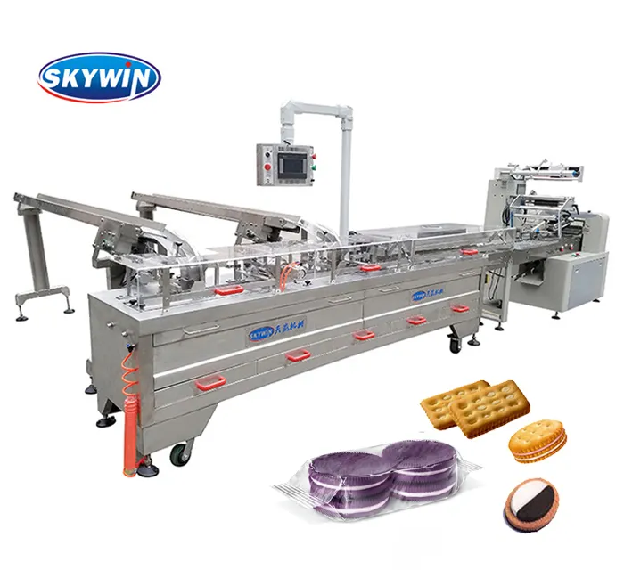 220v/50hz Automatic PLC Touch Screen Controlled Cream Filling Biscuit Sandwich Packing Machine