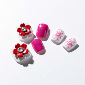 Uñas postizas con motivo floral, 14 piezas, para el cuidado diario de la piel, para todo tipo de piel - Product Image 1