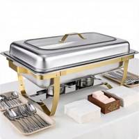 Chauffe-Plat Professionnel 9L en Acier Inoxydable Doré sur Pied pour Buffet, Restaurant et Hôtel