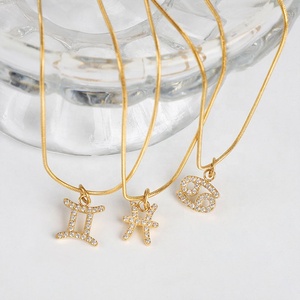 Collier élégant pour femme, bijoux délicats, plaqué or 18 carats, acier inoxydable, pendentif en strass, cristal zircon, signe <span class=keywords><strong>du</strong></span> zodiaque - Product Image 4