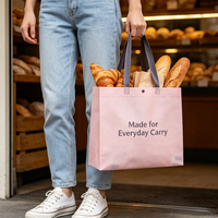 Sac fourre-tout durable en non-tissé, logo personnalisé, couleurs personnalisables, poignées grises, fermeture à bouton, léger, réutilisable pour la marque
