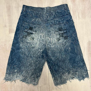 DIZNEW Denim Jorts Custom 100% algodón de talla grande pantalones cortos de mezclilla hombres de alta calidad en relieve a mano <span class=keywords><strong>Culotte</strong></span> Homme Long Short Jean - Product Image 2