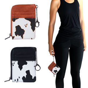 <span class=keywords><strong>Portafoglio</strong></span> Piccolo da <span class=keywords><strong>Donna</strong></span> con RFID, Porta Carte di Credito in PU, Sottile con Cinturino da Polso, Portachiavi e Tasca con Cerniera, Stampa Mucca Bianca - Product Image 1