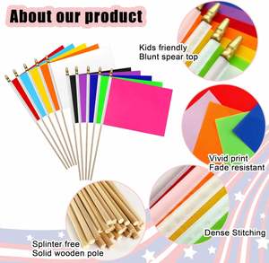 8x5 pulgadas (aprox.) Juego de Banderas de 21x12cm (Rojo/Blanco/Azul/Negro/Naranja/Amarillo/Verde/Morado/Rosa) con Palitos de Madera - Mini Banderas de Mano - Product Image 2