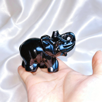 Statue d'éléphant en obsidienne noire naturelle polie et lisse, sculptures en cristal pour la décoration intérieure, vente en gros