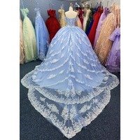 Robes de Quinceañera, Robe de bal, Nouveau design, Robe de soirée longue bleu ciel, coupe épaules dénudées, col cœur, grande taille, pour le bal de promo
