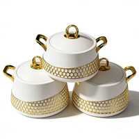 Set Casserole Terisolasi 3 Buah Tahan Lama Royal Crown Handle Gold Honeycomb 2L 2.5L 3L untuk Memasak Sehari-hari Keluarga Afrika dan Piknik