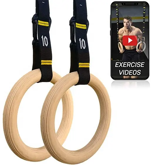 Wellshow Sport Gym Rings Fitness Rings Turnringe Holz Gymnastic Wooden Rings Exercise Fitness Training