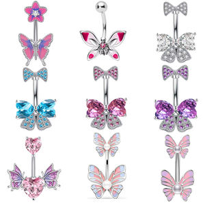 Bijoux de <span class=keywords><strong>piercing</strong></span> personnalisés pour fêtes et mariages, <span class=keywords><strong>piercing</strong></span> de <span class=keywords><strong>nombril</strong></span> papillon en acier inoxydable avec diamant et motif goutte d'huile - Product Image 2