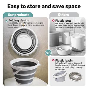 Cubo Plegable Cuadrado de Silicona y Plástico de 10L, Portátil y Ahorrador de Espacio, para Limpieza del Hogar, Cubo Plegable de 20 Litros - Product Image 2