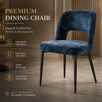 Samt-Esszimmerstuhl in Gewerbequalität für Restaurant und Hotel, Offene Rückenlehne, Ergonomisch Geformter Stuhl, Gepolstert mit Schwarzen Metallbeinen
